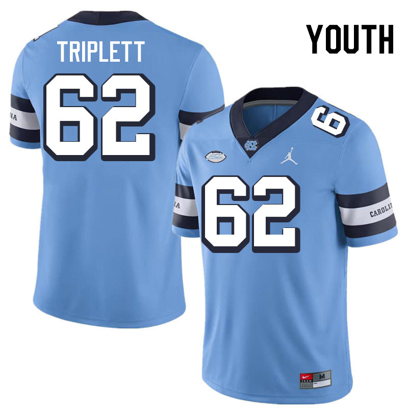 Youth #62 Spencer Triplett North Carolina Tar Heels College Football Jerseys Stitched-Throwback